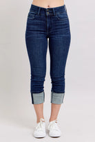 Judy Blue High-Waist Double Waist Band Cuffed Skinny Jeans DK