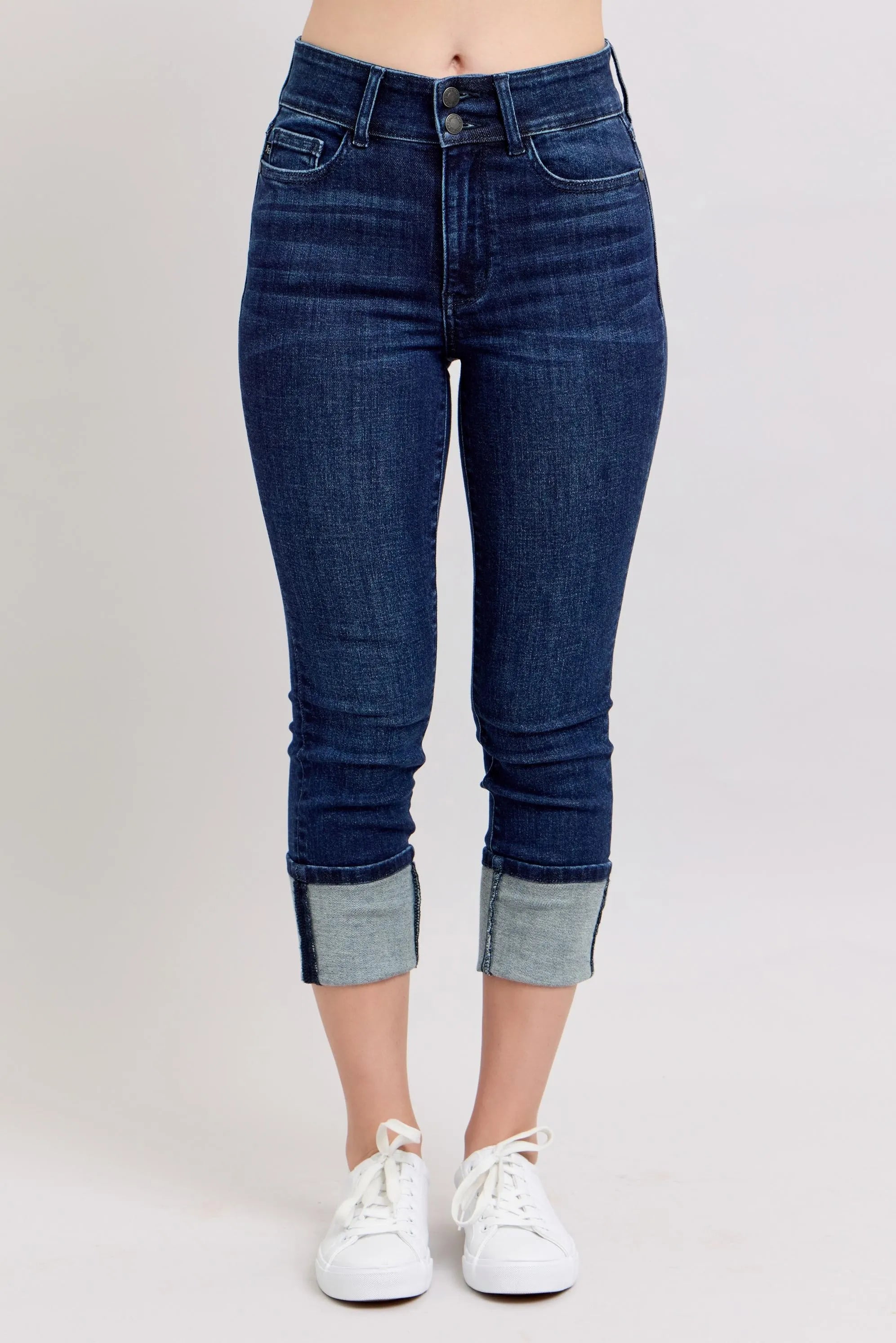 Judy Blue High-Waist Double Waist Band Cuffed Skinny Jeans DK