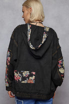 POL Vintage Washed Black Floral and Lace Patch Hooded Jacket