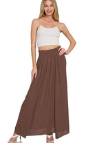 Zenana Brown Woven Crinkle Gauze Long Skirt