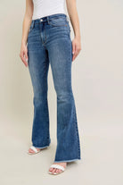 Judy Blue Mid-rise Vintage Wash Flare Jeans W/ Destroyed and Fray Hem