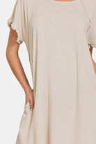 Zenana Beige Fringe Edge High Low Flowy Dress with Pockets Trendsi