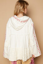 POL Ivory Embroidered Lace Patch Zip Up Hooded Jacket Coats & Jackets