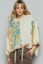 POL Floral Lace Patch Round Neck Double Gauze Top in Natural NATURAL