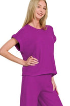 Zenana Light Plum Rolled Sleeve Top and Pants Sweater Set