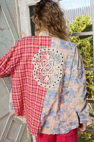 POL Patchwork Plaid Button-Up Shirt with Contrast Pockets