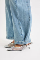 RISEN Medium Washed Mid Rise Wide Barrel Transferable Leg Snap Jeans