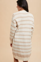 Annie Wear Latte Checkered & Striped Open Front Long Sleeve Cardigan