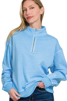Zenana Deep Sky Pigment Dye & Enzyme Washing Half Zip Top
