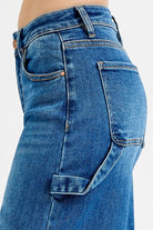 RISEN Dark Washed High Rise Wide Leg Patch Detailed Jeans