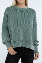 Zenana Washed Side Slit Oversized Cropped Sweater in 4 Colors! DK GREEN ZENANA