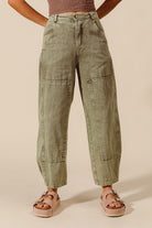SO ME Charcoal Black Mineral Washed Mid Rise Barrel Shape Pants