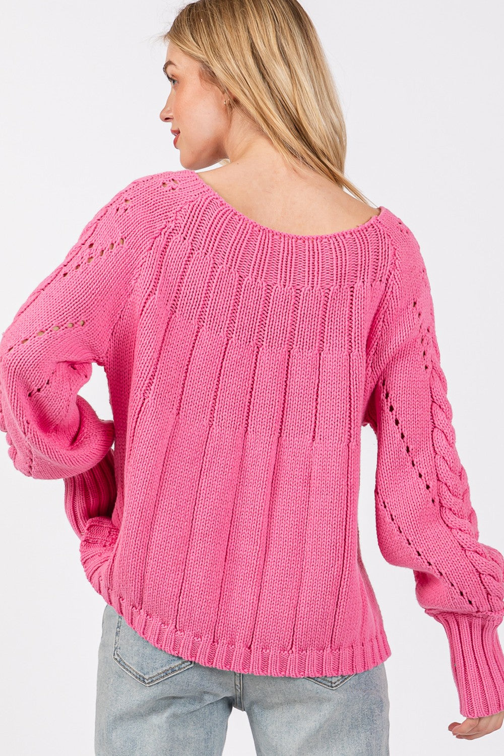 SAGE + FIG Deep Pink Cable-Knit Long Sleeve Sweater Tops