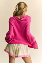 Davi & Dani Hot Pink Mafulus Crewneck Batwing Sleeve Sweater Trendsi