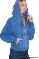 Zenana Fleece Pigment Dye Half Zip Kangaroo Pocket Hoodie