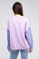 BiBi Periwinkle Velvet Sequin Sleeve Mineral Washed Top BiBi