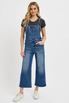 RISEN Knotted Strap Denim Overalls with Pockets Plus Size Dark
