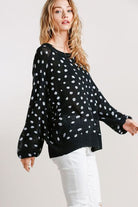 Umgee Black Dalmatian Hand Stamped Round Neck Sweater Plus Size