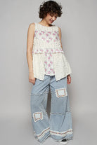 POL Ivory Floral Textured Woven Round Neck Sleeveless Blouse