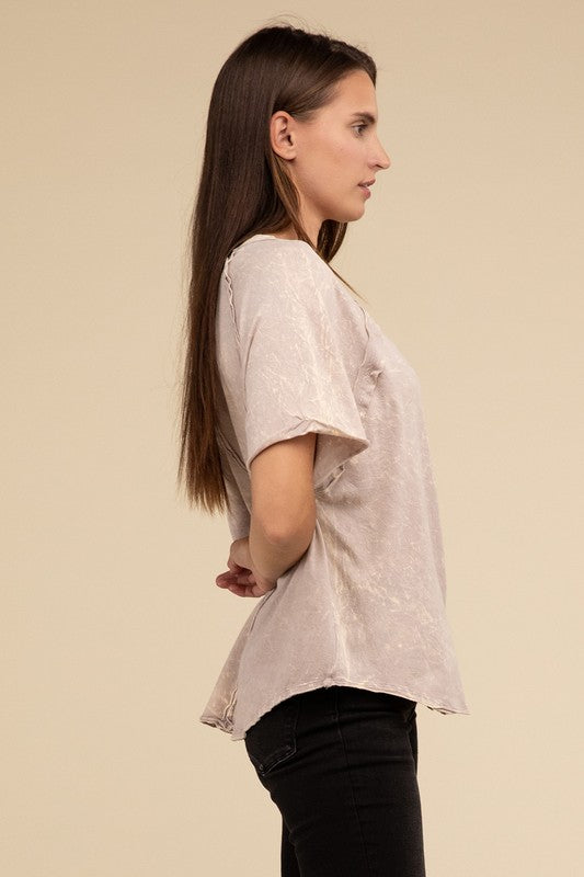 Zenana Back Patch Crinkle Washed Raglan Sleeve T-Shirt in 3 Colors! Shirts