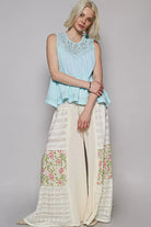 POL Round Neck Sleeveless Top with Crochet Contrast