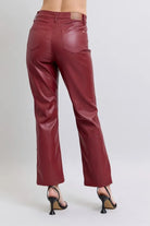 Judy Blue Red High Waist Tummy Control Faux Leather Straight Pants