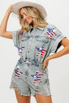 BiBi American Flag Washed Denim Romper