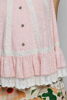 POL Blush Pink Lace Trim Ruffle Hem Button Detail Round Neck Sleeveless Top