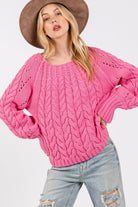 SAGE + FIG Deep Pink Cable-Knit Long Sleeve Sweater Deep Pink Tops