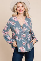 Super Lady Babydoll Floral Long Sleeve Blouse Shirts & Tops