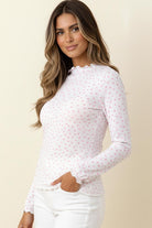 Haptics Ivory Heart Print Mesh Long Sleeve Semi-Sheer Top