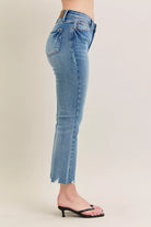 Judy Blue Mid-rise Vintage Wash Destroy Hem Kick Flare Jeans