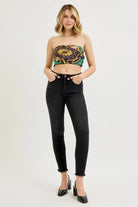 RISEN Black Tummy Control High Rise Waist Raw Hem Skinny Jeans