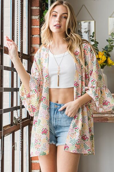 Heimish Ivory Multi Color Floral Open Cardigan