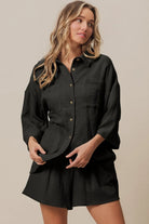 BiBi Black Crinkle Gauze Shirt and Short Set BLACK