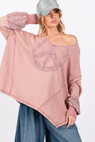 SAGE + FIG Mauve Peace Sign Mineral Wash Terry Top Mauve