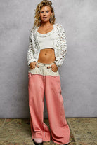 POL Button Down V-Neck Long Sleeve Cropped Crochet Cardigan