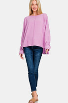 Zenana Mauve High-Low Side Slit Round Neck T-Shirt Shirts & Tops