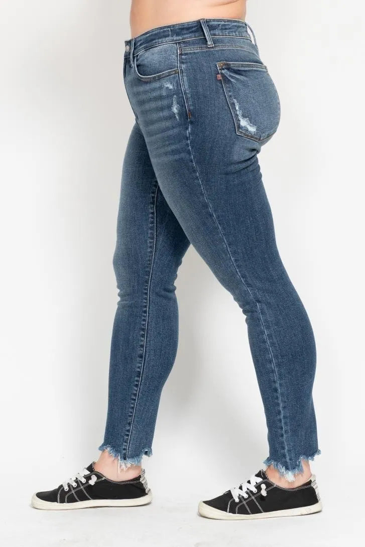Judy Blue Plus Size High Waist Skinny with Destroy & Shark Bit Hem