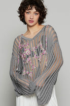 POL Charcoal Floral Print Star Patch Lightweight Hooded Knit Cover Up Charcoal