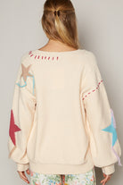 POL Pale Beige V-Neck Long Sleeve Star Fringe Sweater Trendsi