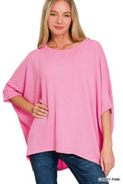 Zenana Candy Pink Round Neck Raised Rib Bat Sleeve Top CANDY PINK