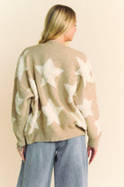 Davi & Dani Oatmeal Fuzzy Star Button Down Cardigan Trendsi