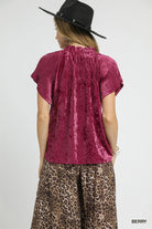 Umgee Berry Crushed Velvet Pleated Blouse