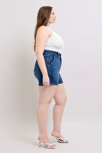 Judy Blue Dark Washed Double Button Waistband Denim Shorts