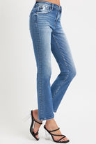 RISEN Mid Rise Ankle Straight Jeans with Pockets Trendsi