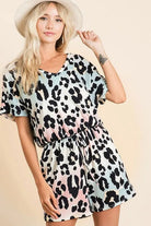 BiBi Gradation Leopard Soft Knit V-neck Romper
