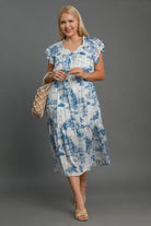 Umgee Sky Blue Two Tone Landscape Print Midi Dress