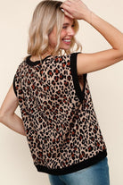 Haptics Taupe Leopard Banded Dolman Short Sleeve Top