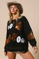 BiBi Black Halloween Theme Sequin Embroideries Sweatshirt